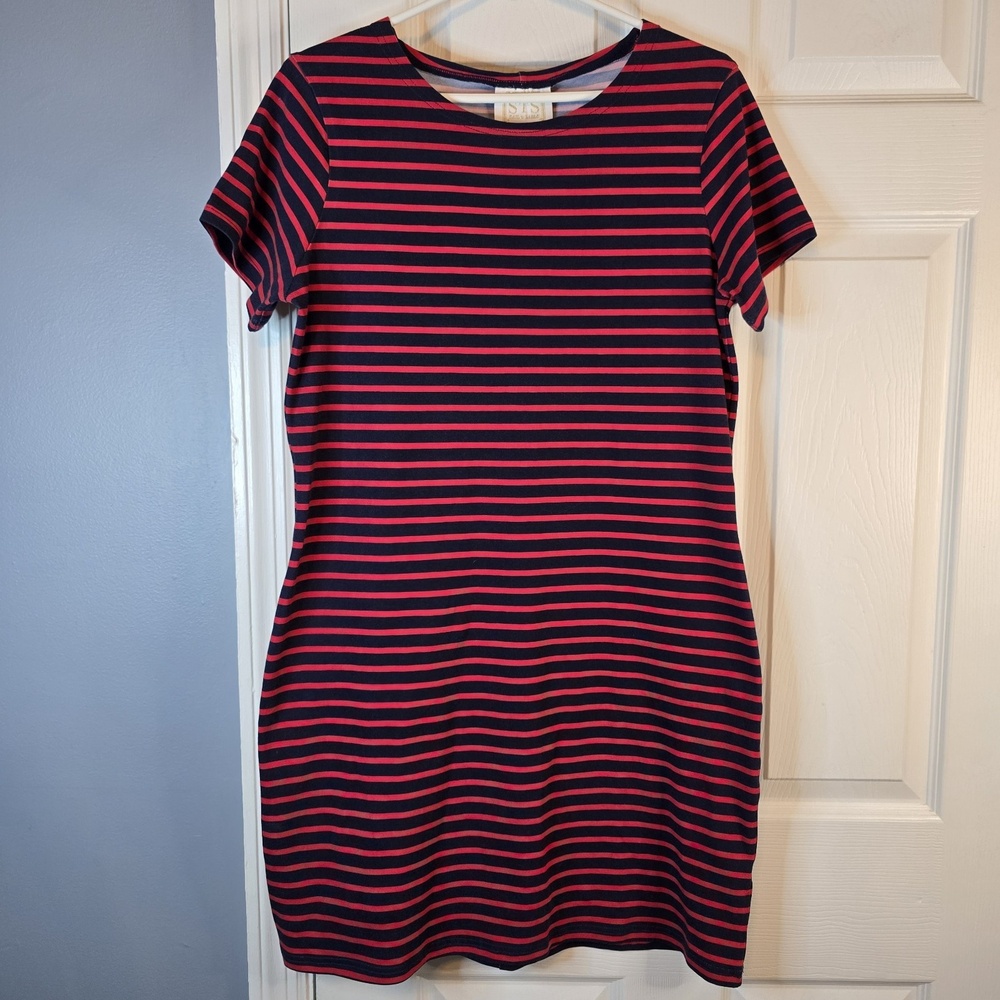 Sail To Sable STS Navy‎ Red Stripe Short Sleeve Dress Size MEDIUM